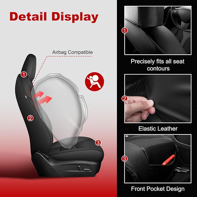TTX LIGHTING Custom Fit Seat Covers for Tesla Model Y 2020-2026 | Preserve Premium Interior with Original Seat Pattern Perforated Waterproof Faux Leather Full Set Airbag Compatible - Image 4