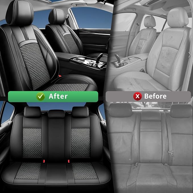 Fit Versa Car Seat Covers for Nissan Versa 2007-2024 2025 2026-Upgraded Premium Breathable Cooling Ice Silk Leather Seat Covers,All-Weather Breathable Seat Cushion Protector,Full Set,Black - Image 4