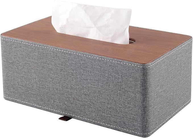 Tissue Box Cover Rectangle Tissue Box Holder PU Leather Facial Organizer with Magnetic Bottom,Decorative Napkin Caddy for Vanity Dresser Night Stand Table Countertop Home Office Car,Grey by XNONE