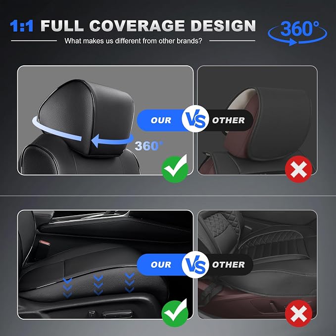 AOMSAZTO Custom Fit Seat Covers for Honda Accord 2018-2022 Front&Rear Set | 5-Piece Set, Includes Neck Pillows, Armrest Cover, Steering Wheel Cover & Seat Belt Covers Faux Leather Black(Not for LX) - Image 4