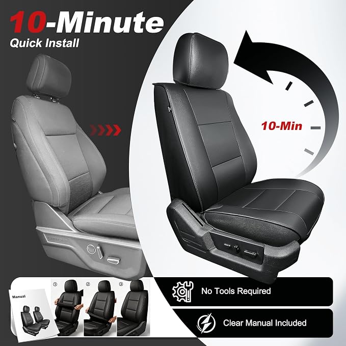 TTX LIGHTING Custom Fit Front Seat Cover for Ford F150 2009-2026 | F250/F350/F450 2017-2026 Original Pattern | Full Coverage | Faux Leather | Easy Install | Waterproof | Pet-Friendly - Image 4