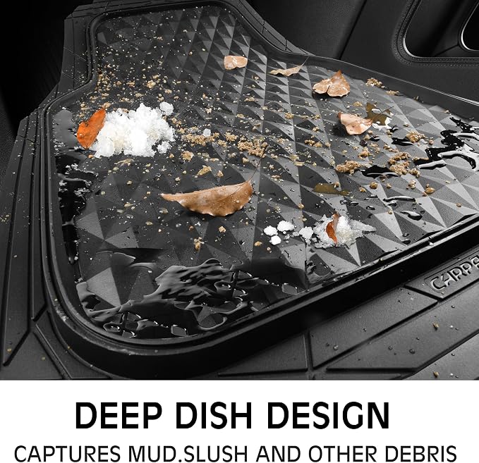 CAR PASS 3 Row Heavy Duty Rubber Car Mats, Deep-Dish All-Weather for 7 Seats 8 Seater 2nd & 3rd Floor Mats Waterproof Universal Trim Fit Liner Van,SUV,7 Passengers Vehicle,Automotive 3D Rhombus Black - Image 6