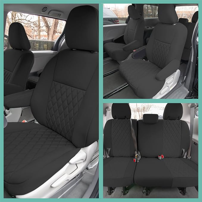 FH Group Custom Fit Car Seat Covers Specifically Made for 2011-2020 Toyota Sienna 7 Seater with Ultraflex Neoprene Water Resistant Automotive Seat Covers - Full Set Black - Image 13