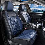 Coverado Car Seat Covers Full Set, Luxury Faux Leather Waterproof Seat Cover, Black and Blue Car Seat Covers, Car Seat Protector, Automotive Seat Covers Universal Fit for Most Cars, Black&Blue - Image 2