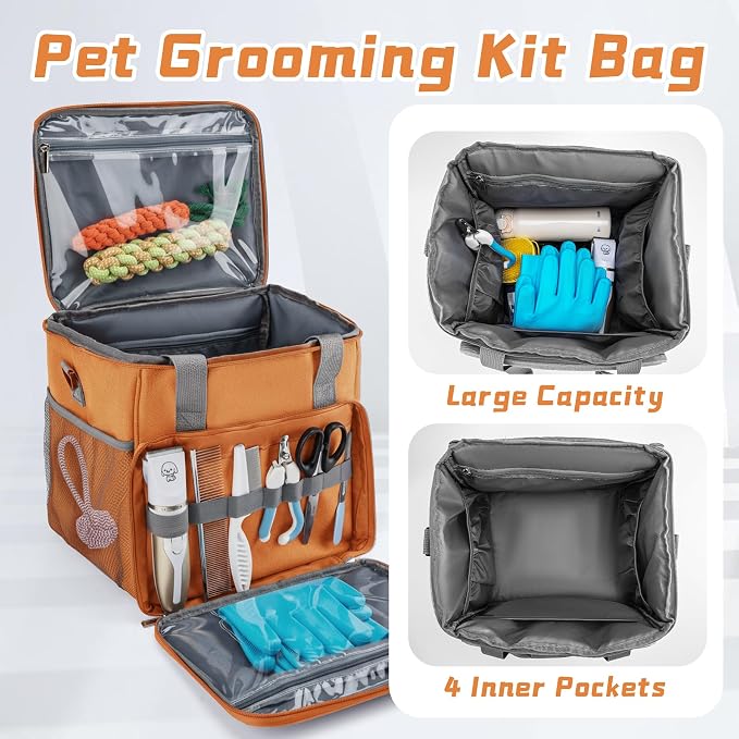 SMYV Pet Grooming Bag for Dog Grooming Supplies, Dog Tote Travel Bag for Pets Grooming Tools Kit Accessories - Orange - Image 3