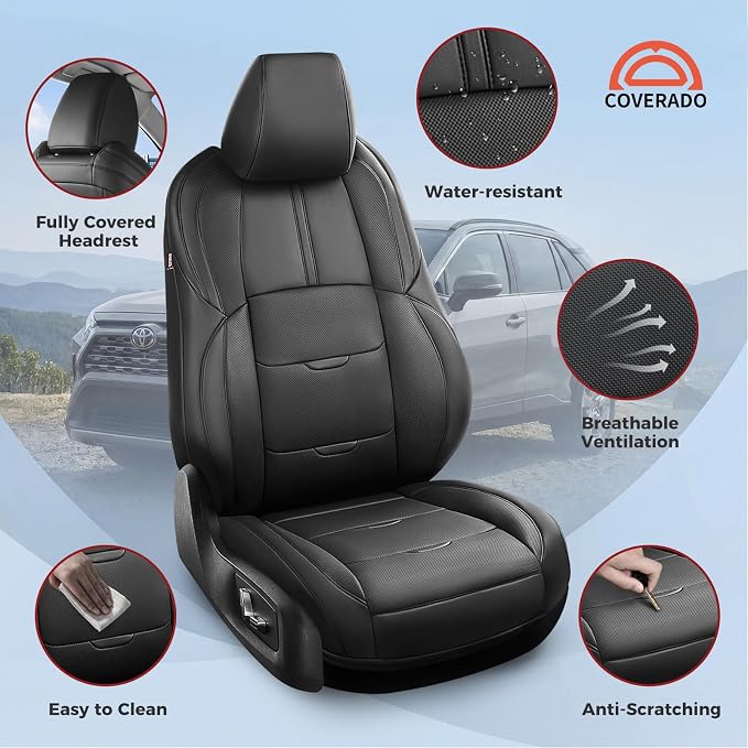 Coverado RAV4 Seat Covers Full Set Custom Fit for RAV4 2019-2025 SE, XSE | Car Seat Covers for Toyota RAV4 2019-2025(Hybrid/Prime/PHEV) SE/XSE, Easy Install & Waterproof & Airbag Compatible - Image 6