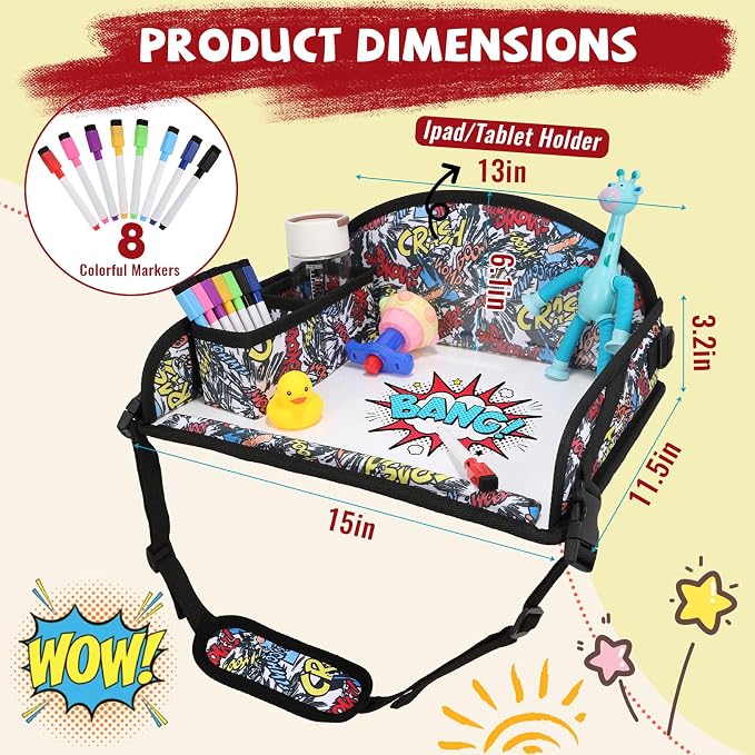 Kids Travel Tray for Airplane - Toddler Car Seat Table Tray, Road Trip Essentials for Boys & Girls, Carseat Lap Desk for Kids Road Trip Activities, Graffiti - Image 6