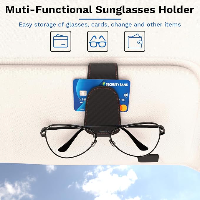 BFXM Car Sunglass Holder, Magnetic Leather Sunglass Holder | Eyeglass Hanger Clip for Car Sun Visor, Car Sun Visor Ticket and Card Clip - Image 5