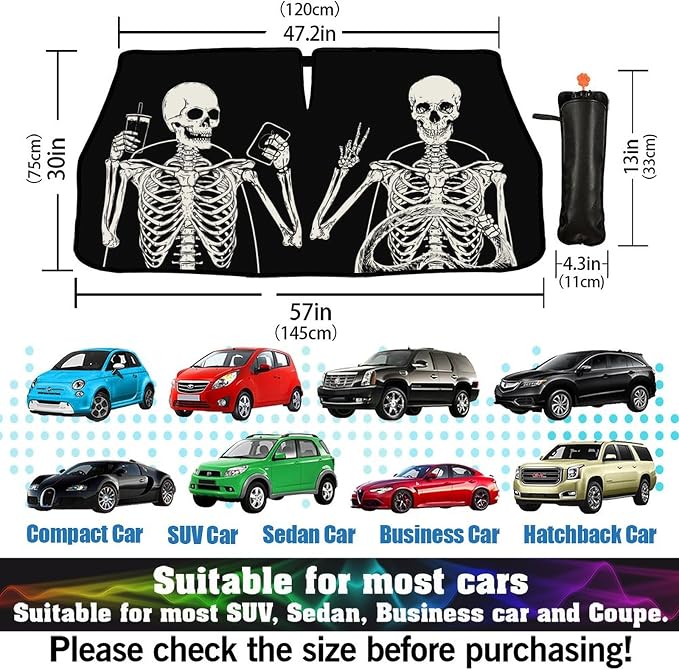 Funny Skeleton Driving Car Windshield Sunshade Umbrella Sun Shade | Skull Sunshades for Car Funny Umbrella Windshield Sun Shade Upgraded Blocks UV & Heat Front Window Shades for SUV Sedan Auto - Image 7
