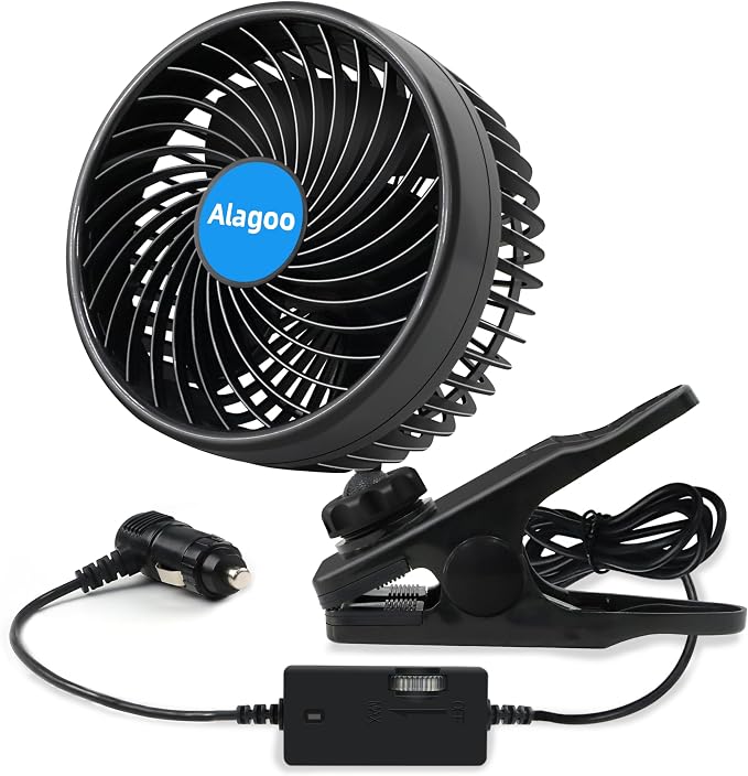 Alagoo Car Fan 6'' 12V Cool Gadgets Clip Fan for Front Rear Seat Passenger Portable Electric Air Fresh Fan with Cigarette Lighter Plug for Cars/Vehicle SUV, RV by Alagoo