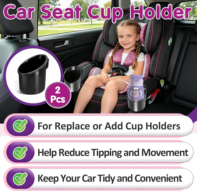 2 Pcs Car Seat Cup Holders Compatible with Graco 4Ever DLX Car Seats | PP Injection Molded Material, Toddler Car Seat Accessory, With Drain Holes, Dishwasher Safe Replacement Cup Holder, Black - Image 2