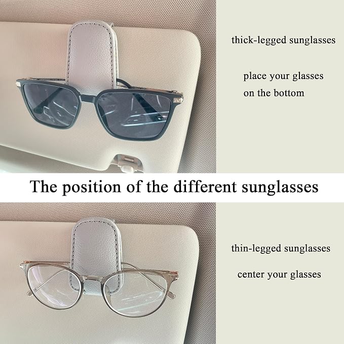 KIWEN Sunglasses Holders for Car Sun Visor, Magnetic Leather Sunglass Glasses Eyeglass Clip for Car (2, Gray) - Image 4