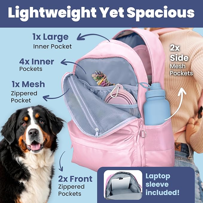 Rubyloo Dog Travel Backpack for Supplies - Dog Diaper Bag with Travel Bowls | 2 BPA-Free Bowls; Food Container & Treat Pouch; Placemat; Laptop Sleeve; Poop Bag Dispenser, Hiking, Camping & Road Trips, - Image 5