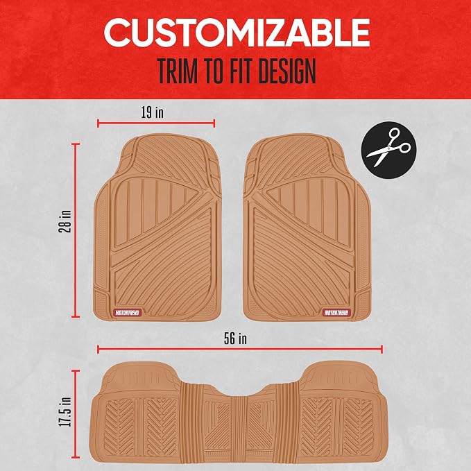 Motor Trend FlexTough Performance All Weather Rubber Car Floor Mats - 3 Piece Floor Mats Automotive Liners for Cars Truck SUV, Heavy-Duty Waterproof (Beige) - Image 5
