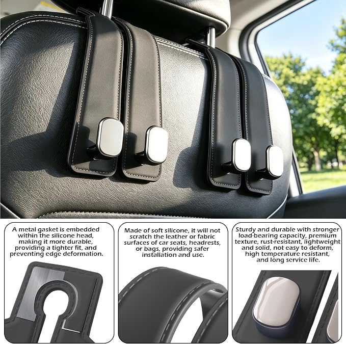 2 Pack Car Hooks for Headrest, Car Purse Hook Seat Back Hanger Storage Organizer, Multifunctional Car Hanger & Holder for Heatrest, Seat, Bag, Purse - Image 4