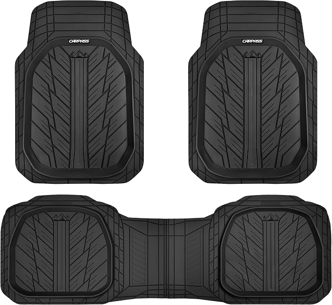 CAR PASS DeepDish Heavy Duty Rubber Floor Mats 3-Piece, Universal M-XL Size Trim-to-Fit Automotive Floor Mats for Truck Van SUV, Durable Waterproof All Weather Car Mats (Solid Black) - Image 8