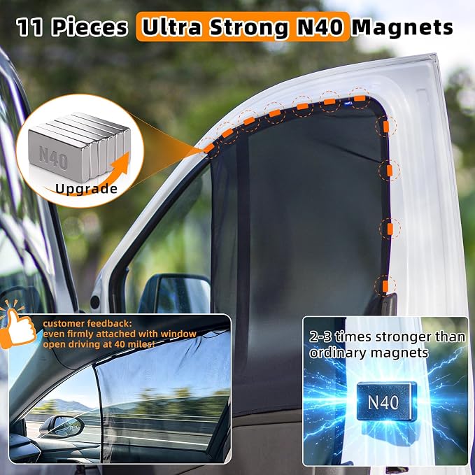 Magnetic Car Side Window Sunshade for Camper Vans Passenger Vans Front Window Shade for Driving Large Size Fit Benze Sprinter, Promaster Cargo Van, Ford Transit - Image 4
