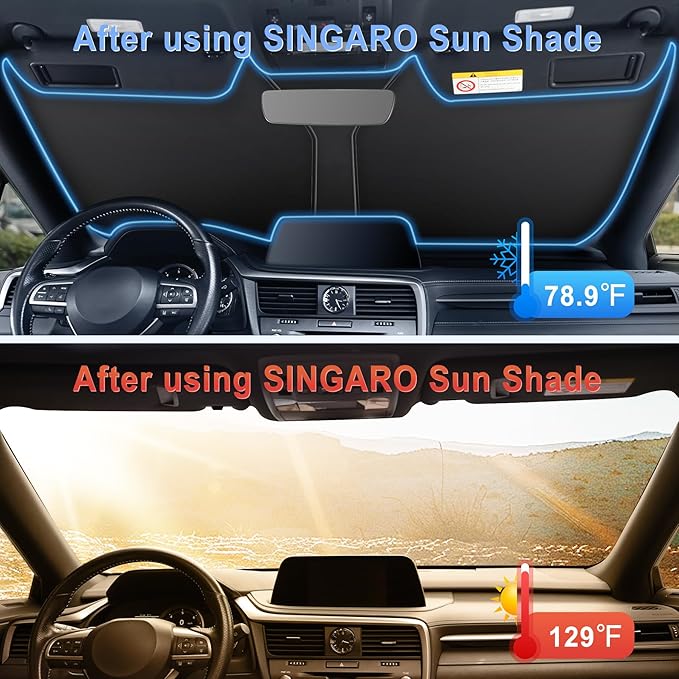 SINGARO 300T Universal Car Windshield Sun Shade, Foldable Reflective for Windshield & Window Shades with Overlapping Design, Car Interior Accessories (55.9" L x 37.4" W) - Image 3