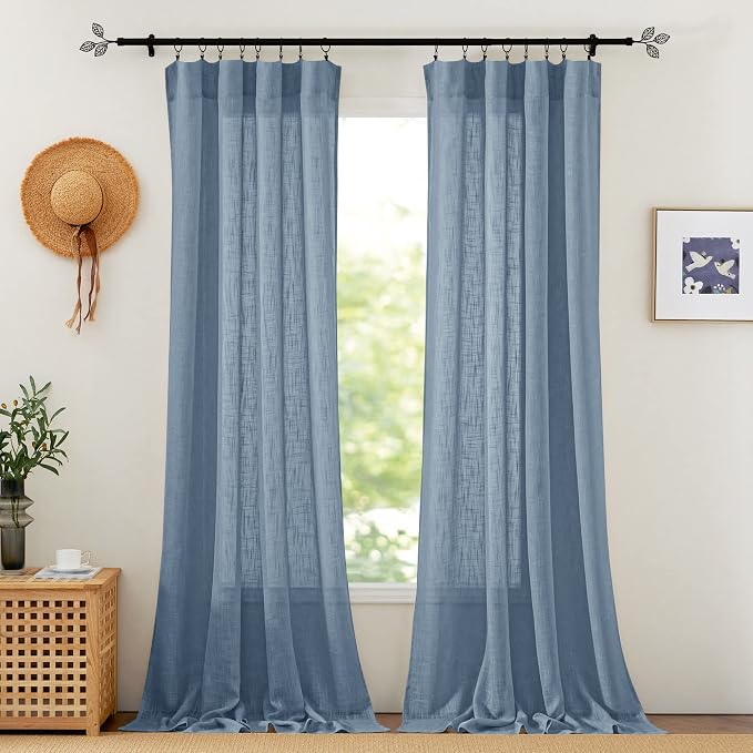 RYB HOME Semi Sheer Curtains 95 inches Long for Living Room Windows | Sunlight Filtering, Privacy Protect, Soft & Vertical, Rod Pocket Drapes, for Bedroom Dining, Blue Haze, W52 x L95, 2 Panels by RYBHOME