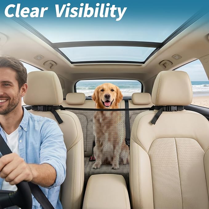 Dog Car Net Barrier for Back Seat, Pet Mesh Divider Gate Between Seats, SUV Truck Backseat Safety Barrier for Dogs Travel - Image 4