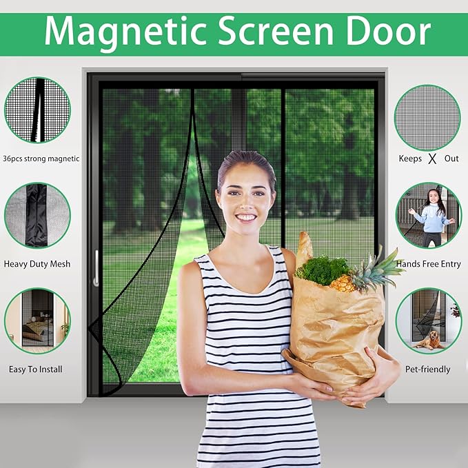 Magnetic Door Screen Fit Door Size 72 x 80 Inch, Sunmoxia Durable Reinforced Fiberglass Mesh Curtain, Heavy Duty Screen Door with Full Frame Hook & Loop for Sliding Doors,Patio - Image 8