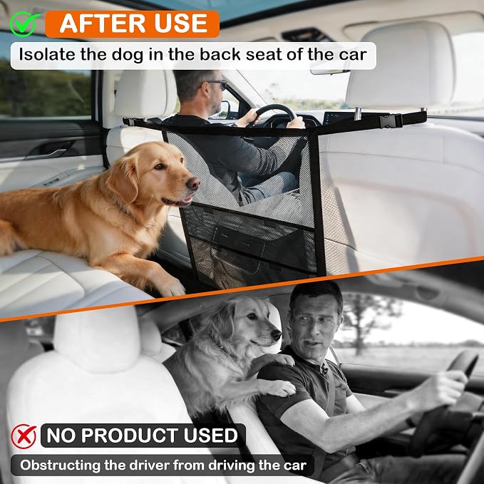 Dog Car Barrier Net Divider with 2 Large Storage Pockets | Easy to Install, Universal for Car, SUV, Truck - Image 3