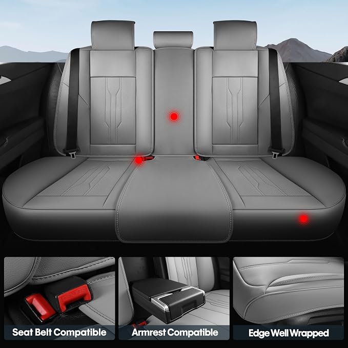 Car Seat Covers Custom Fit for Ford F150 2009-2026, Faux Leather Seat Cover Set for 2017-2026 F250 F350 F450, Compatible with Regular Cab Super Cab Super Crew Pickup Truck Cushions (Grey, Full Set) - Image 3