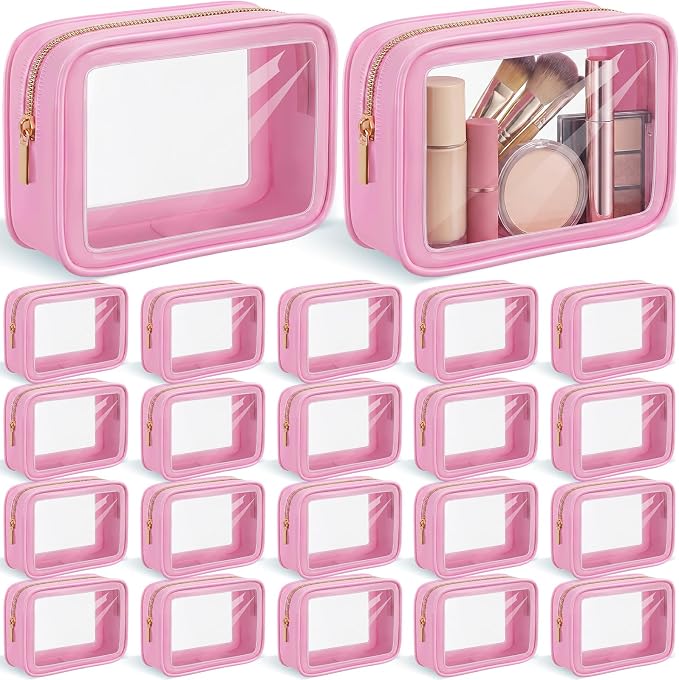 Hsei 20 Pcs Clear Makeup Bags Diaper Bag Organizer Travel Toiletry Bags with Zipper Clear Cosmetic Organizer Car Storage Pouch Bridesmaid Gift for Women Beach Vacation (Pink) by Hsei