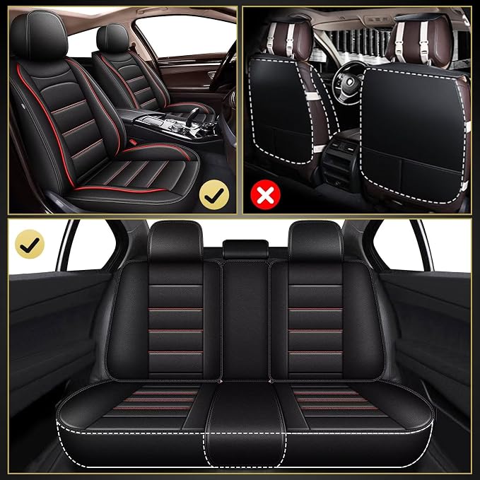 IKABEVEM Car Seat Covers for Honda CR-V 2007-2025 2026 Full Set(5 Seats) | Luxury Fuax Leather, Waterproof, Airbag Compatible, Easy to Install, Scratch‑Resistant Seat Protection, Redline - Image 6