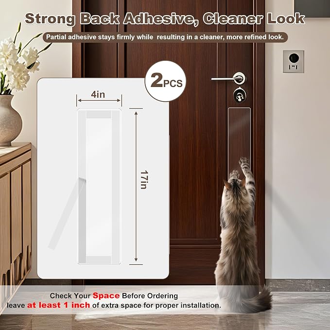 2 PCS 4"x17" Door Scratch Protector Dog, Self-Adhesive, Rounded Corners | Thickened Acrylic Door Protector from Dog Scratching, Anti-Scratch Guard for Dogs & Cats, Clear Protection - Image 3
