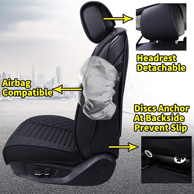 Front Seat Covers Universal Fit Honda Toyota Ford, Black-Red | Waterproof Leather Drive Protector Compatible with Accord Civic Kia Soul Optima Forte Nissan Altima Highlander Lexus Acura - Image 3