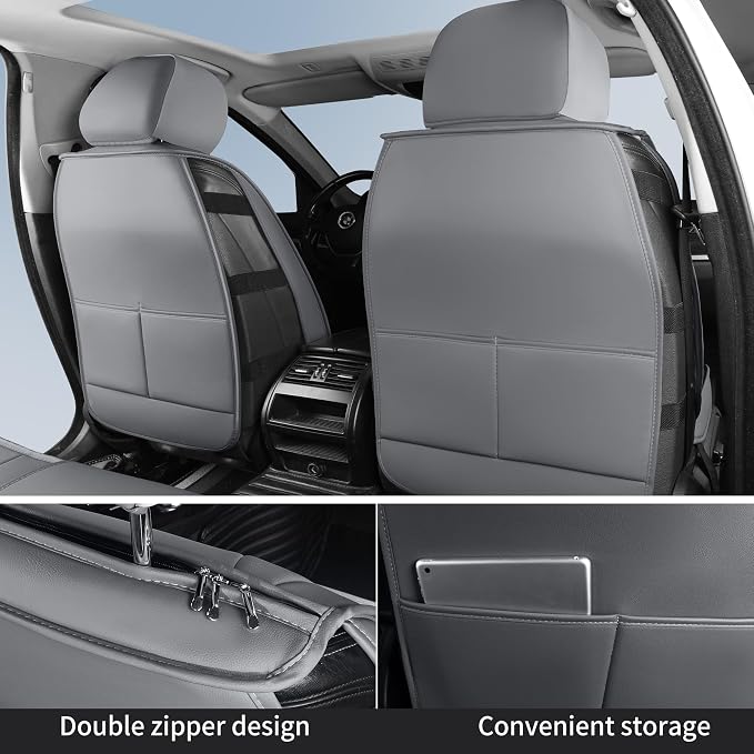 HChengkikz Front Car Seat Cover, Faux Leather, Waterproof (Gray) | Breathable, Airbag Compatible, Easy Maintenance, Universal Fit for Most Sedans SUVs Pick-ups Trucks - Image 2