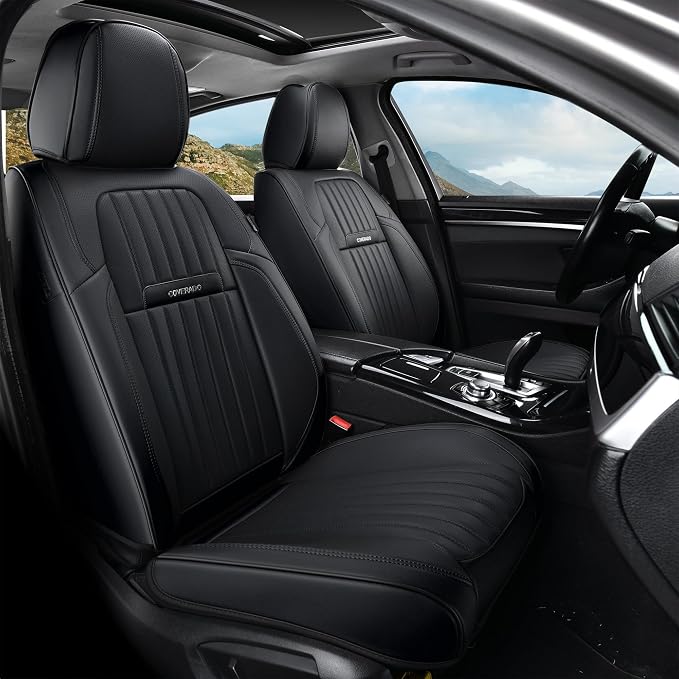 Coverado Seat Covers, Car Seat Covers Front Seats, Car Seat Cover, Car Seat Protector Waterproof, Car Seat Cushion Nappa Leather, Black Seat Covers for Cars Carseat Cover Universal Fit for Most Cars by COVERADOAUTO