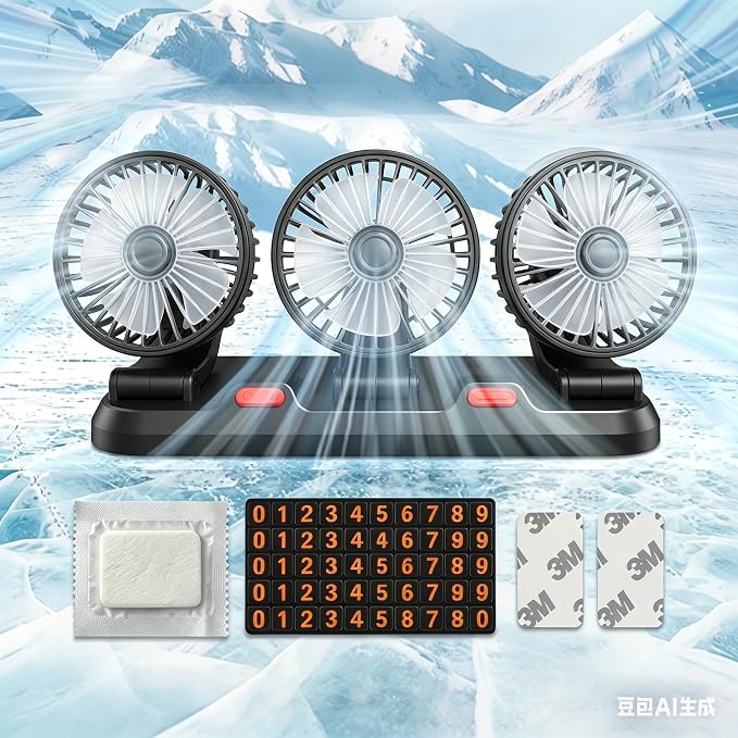 USB 3-Head Car Cooling Fan, 360° Rotation Dashboard Fan with 2 Speeds, Portable Air Cooler for SUV RV Truck Sedan Office Desk, 5V USB Powered for Power Bank Laptop - Image 6