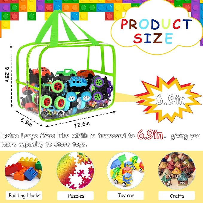 6 Colors Widen X-Large Storage Bags 12.6×9.25×6.9In with Labels, Reusable Clear PVC Board Game Storage, Travel Waterproof Organizer Bags with Zipper for Building Blocks, Puzzle, Stuffed Animals - Image 2