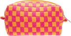 Checkered Makeup Bag for Purse, Small Travel Cosmetic Pouch,Red Orange | Cute Zipper Makeup Organizer for Women, Travel Essentials, Toiletries, Makeup Brushes, Beauty Accessories&Bridesmaid Gifts by PAZIMIIK