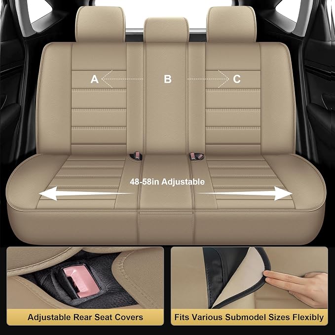 IKABEVEM for Chevy Colorado Seat Covers 2015-2025 2026 5 Seats Full Set | Luxury Waterproof Faux Leather Pickup Seat Protectors Fit Chevrolet WT LT Custom Trail Boss Z71 ZR2,Beige - Image 9