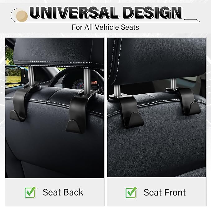SINGARO 4 Pack Car Seat Headrest Hooks, Vehicle Back Seat Hanger Storage Organizer for Purse Handbag Backpack Coat Grocery, 360° Rotating Heavy Duty Holds 44lbs, Black - Image 4