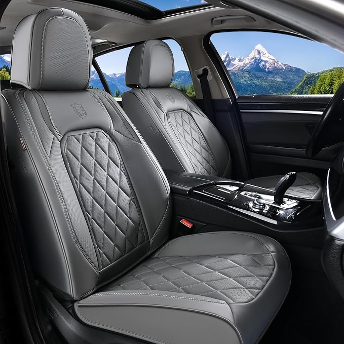 Coverado Car Seat Covers, Front Seat Cover, 2 Pack Luxury Faux Leather Seat Covers for Cars, Waterproof Car Seat Protector, Gray Car Seat Cover, Universal Car Seat Protectors Fit for Most Cars by COVERADOAUTO