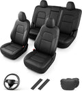 AOMSAZTO Seat Cover for Tesla Model Y 2020-2025 Not for Juniper/Performance | 4-Pieces Set with Seatbelt Cover,Steering Wheel Covers, Headrests,5 Seats Faux Leather Waterproof,Airbag Compatible-Black by AOMSAZTO