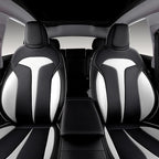 Custom Seat Covers for 2025 2026 Tesla Model Y Juniper 5-Seater Black+White | Waterproof Breathable Nappa Leather, OEM Factory Style Full Set, Full Coverage Design with Armrest Covers, Airbag Compatible - Image 3