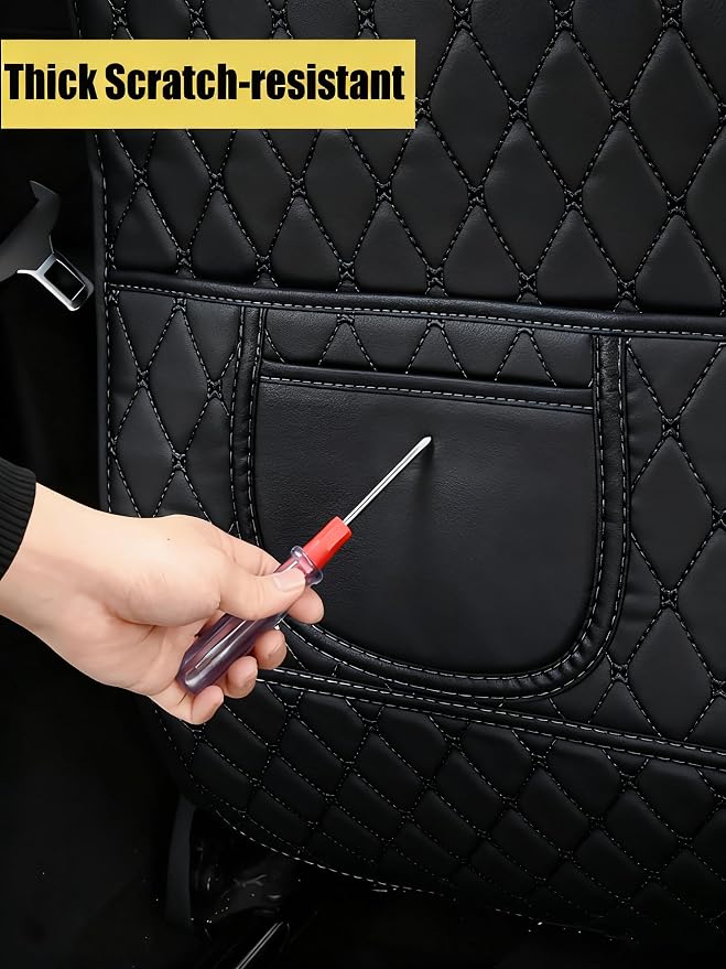 Leatherette Car Seat Protector - 2 Pack Large Car Kick Mats with Storage Organizer Seat Back Cover Against Dirty Shoes & Scratches, Universal Fit for Most Vehicles (Black) - Image 5