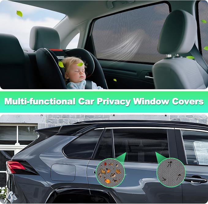 RAV4 Window Shades 2019-2024, Rear Side Mesh, 2PCS | Custom Fit Window Shades, Breathable Mesh Blocks UV Rays, Reduces Heat & Glare, Creates Comfort for Babies & Rear Passengers - Image 5