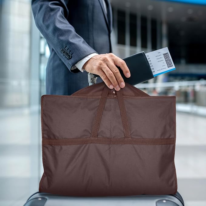 Lazebox 43" Travel Garment Bag with Accessories Zipper Pocket, Heavy Duty Suit Bag for Suits, Tuxedos, Dresses, Coats, Brown, 1 pack - Image 8