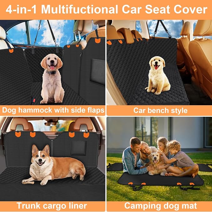 Mancro Dog Car Seat Cover for Back Seat, Waterproof Dog Hammock for Car | 600D Heavy Duty, Scratch-Resistant Back Seat Pet Cover for Dogs with PVE Nonslip Underside, Fits for Sedan, Trucks and SUVs - Image 4