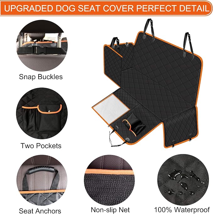 Dog Car Seat Cover, Waterproof Nonslip Pet Seat Cover for Back Seat with Storage Pockets Mesh Visual Window, Heavy Duty Scratchproof Pet Dog Seat Cover Hammock for Cars Trucks and SUVs - Image 3