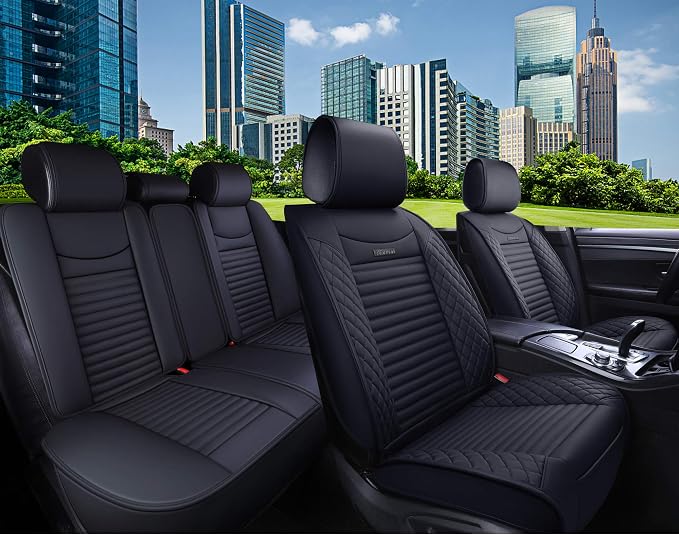 Back Rear Seat Covers Universal Fit 40/60 Split Bench, Black | Waterproof Leather Seat Protector Compatible with Honda Toyota Corolla Civic Kia Ford Mazda Jeep Lexus Audi - Image 2