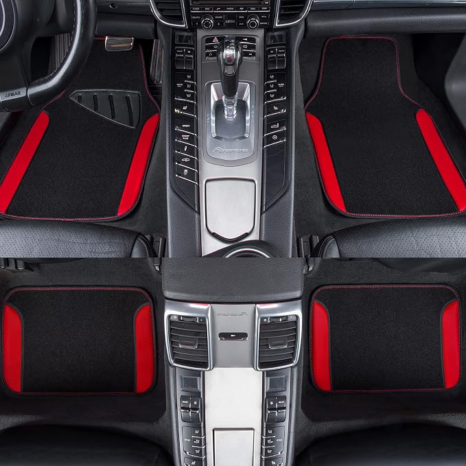 CAR PASS Rainbow Waterproof Universal Fit Faux Leather Car Carpet- Anti-Slip Nibbed Backing Floor Mats for SUV, Vans,Sedans,Trucks, Automotive Set of 4 for Women (Black with Red) - Image 3