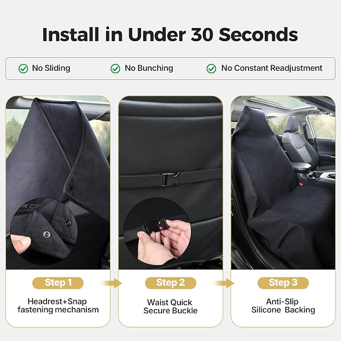 Car Seat Cover Towel, Seat Cover Protector, Waterproof Sweat Towel Seats Covers for Gym, Sports, Beach, Universal Front Seats Covers for Cars, Trucks, SUVs, Leather Seats(Black) - Image 5
