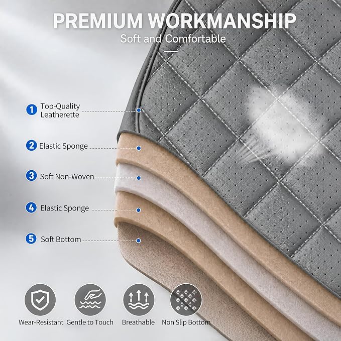 for Subaru Forester 2009-2026 Car Seat Covers, Full Set, Gray | Luxury Full Coverage Leather Seat Protectors, Waterproof Breathable, Non-Slip, Easy to Install, Airbag Compatible, All-Season - Image 8